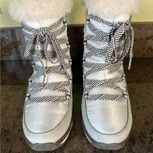Like new, worn once,Spyder Women's Grey/Silver Winter Boots with Fur Trim.